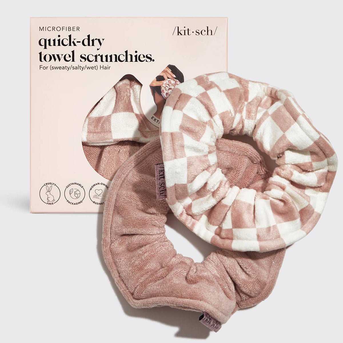 Kitsch Quick Dry – Mikrofaser Towel Scrunchies Terracotta Check | 2er Set