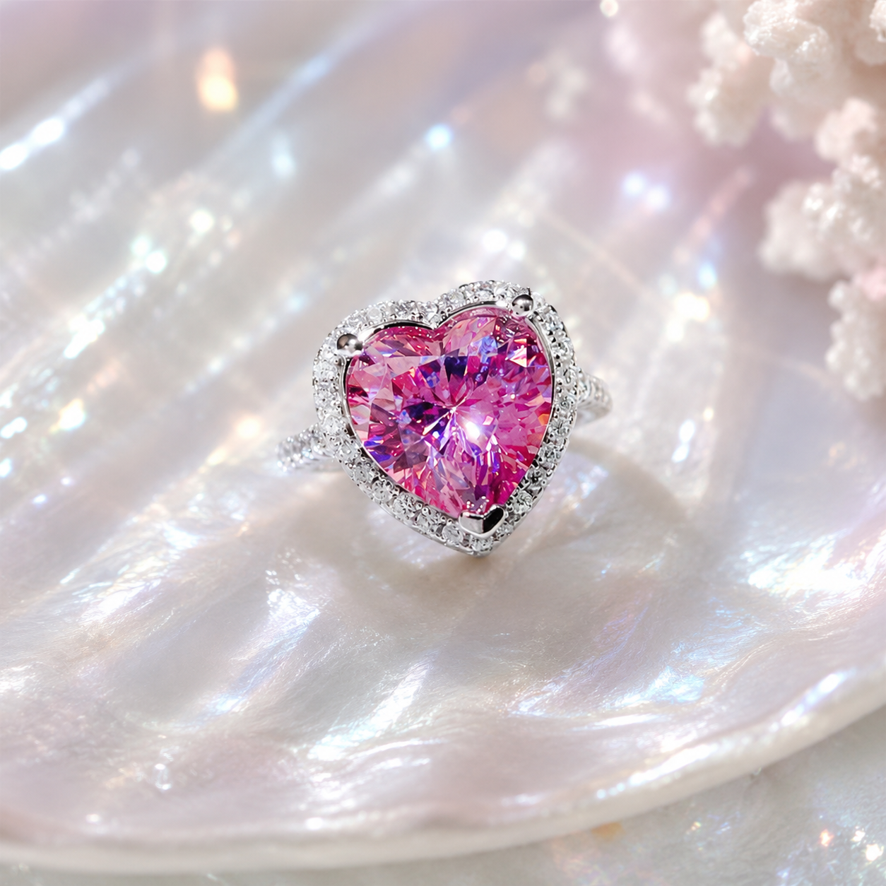 KYTHERA – 5 Karat Rosa Herz VVS1 Moissanit Ring | 925 Sterling Silber | Mit Zertifikat