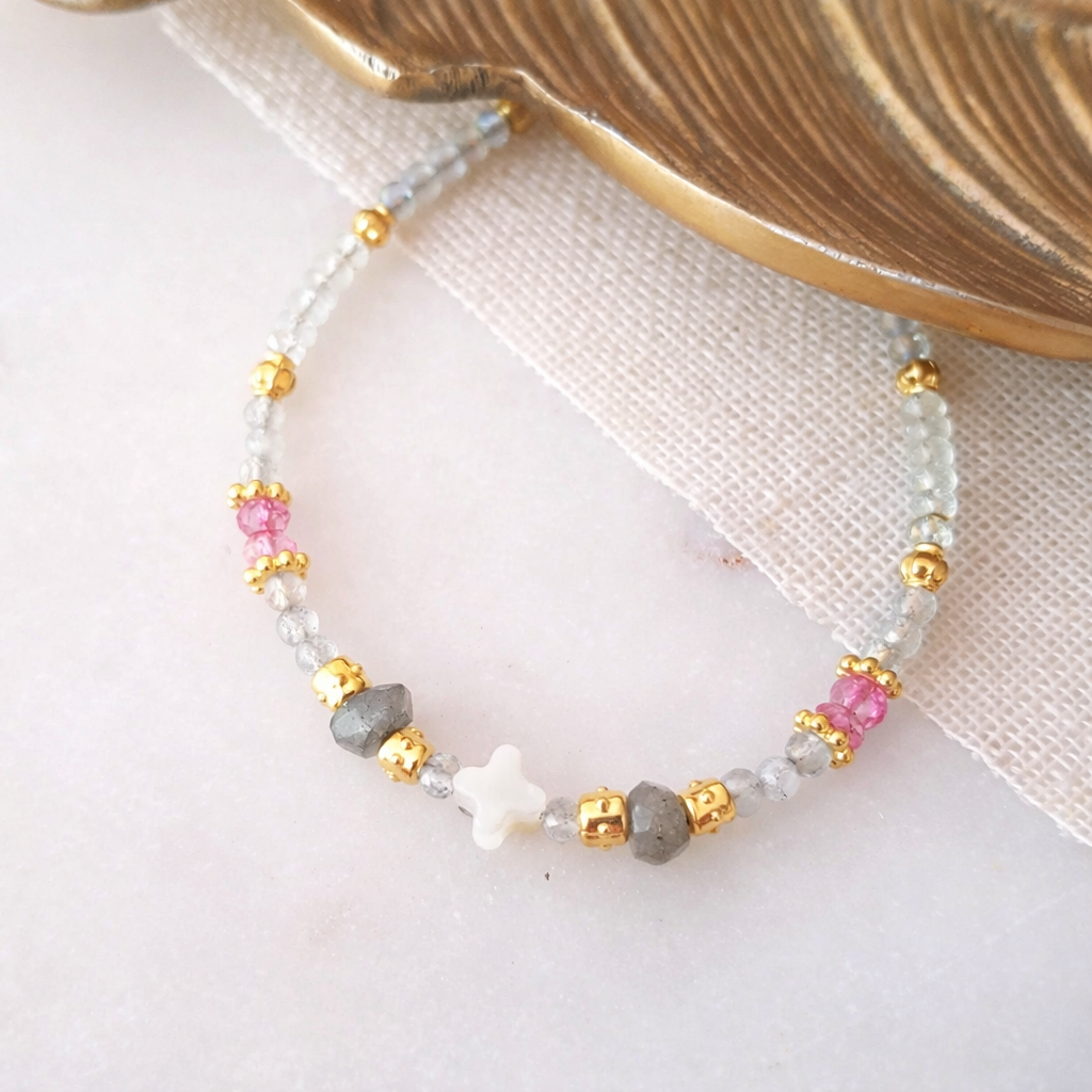 Spiritueller Schmuck Armband aus Morganit, rosa Topas und Labradorit