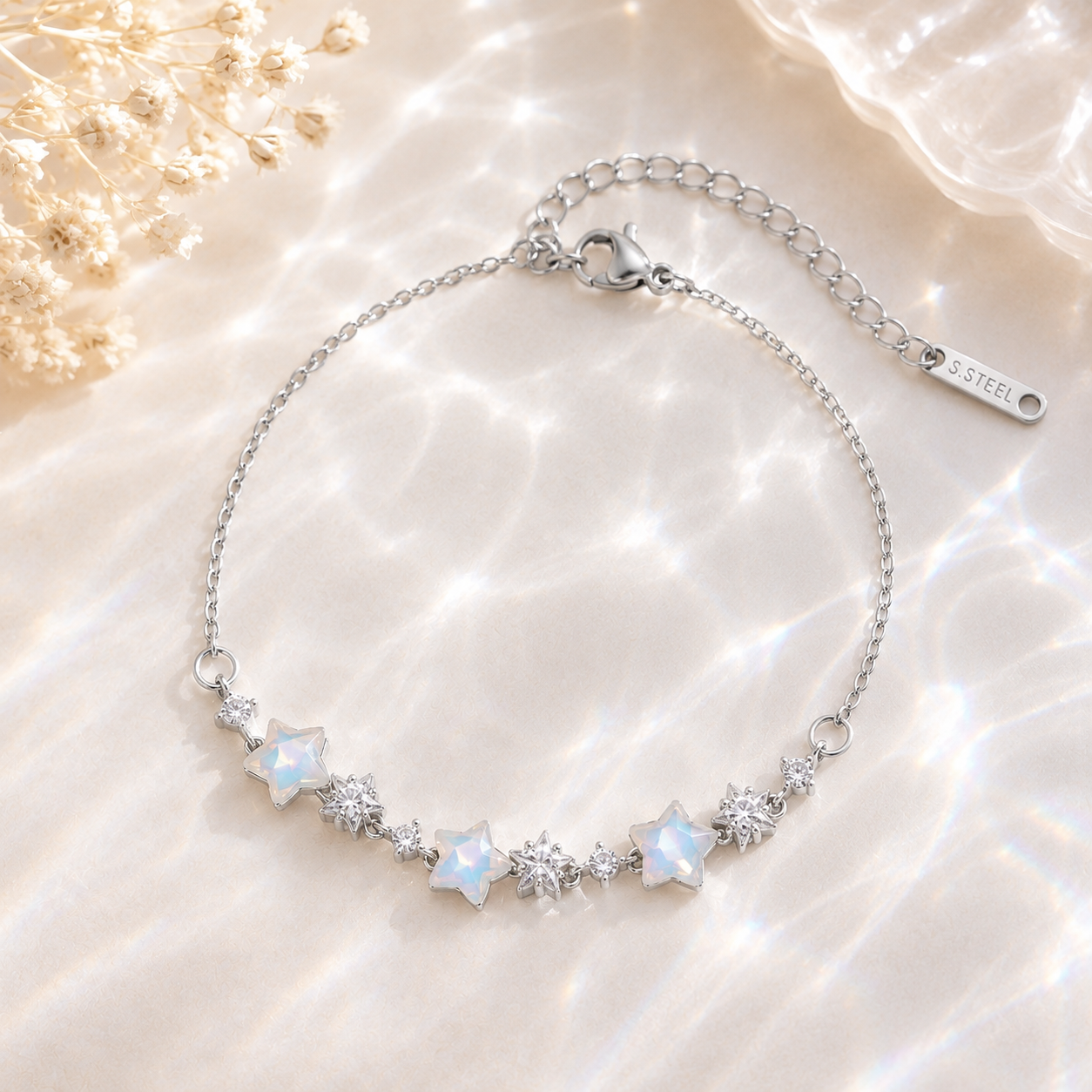 Moon Prism Opal Bracelet – Edelstahl Armband mit Sternen & Opal
