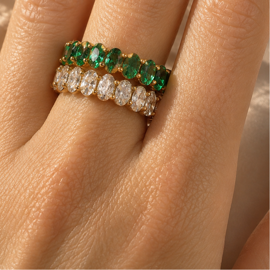 Oval Diamond Eternity Ring – 18K vergoldeter Edelstahl Ring