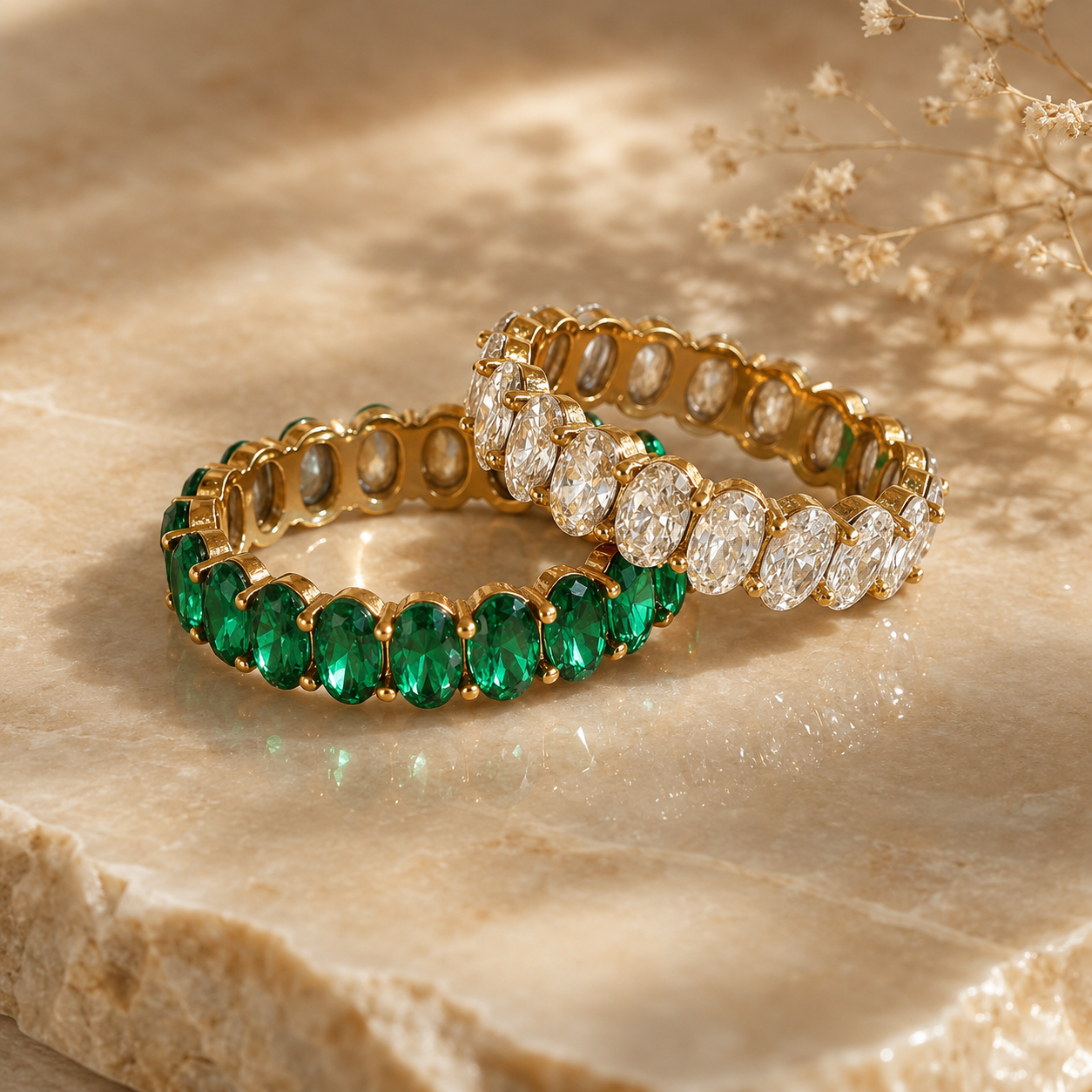 Oval Diamond Eternity Ring – 18K vergoldeter Edelstahl Ring