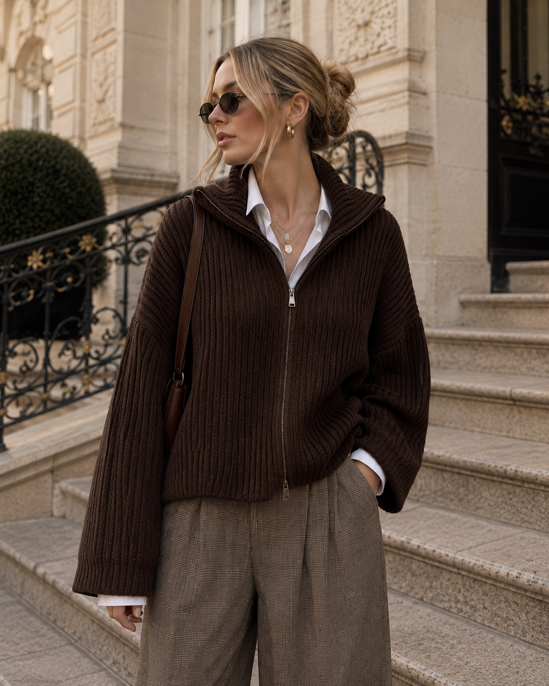 Oversized Zip Cardigan - Schoko