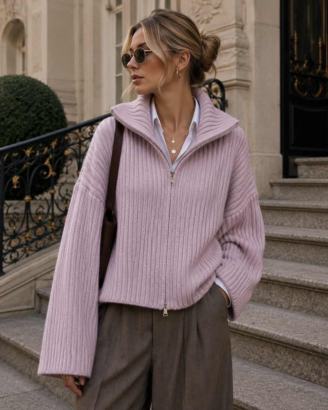 Oversized Zip Cardigan - Lavender