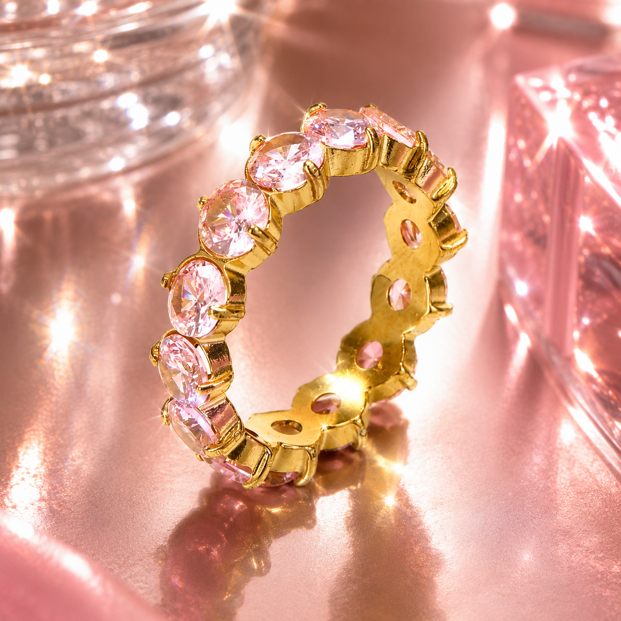 Pastel Infinity Diamond Ring – Goldener Edelstahl Ring mit Pastellsteine