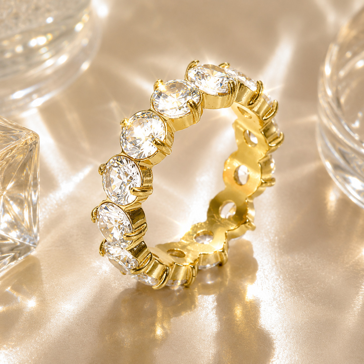 Pastel Infinity Diamond Ring – Goldener Edelstahl Ring mit Pastellsteine