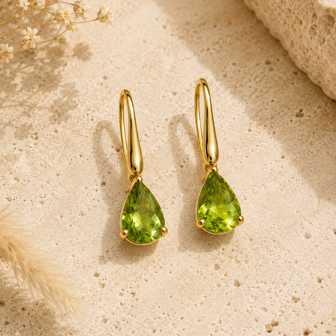 Peridot Ohrringe Tropfen vergoldet 925 Silber