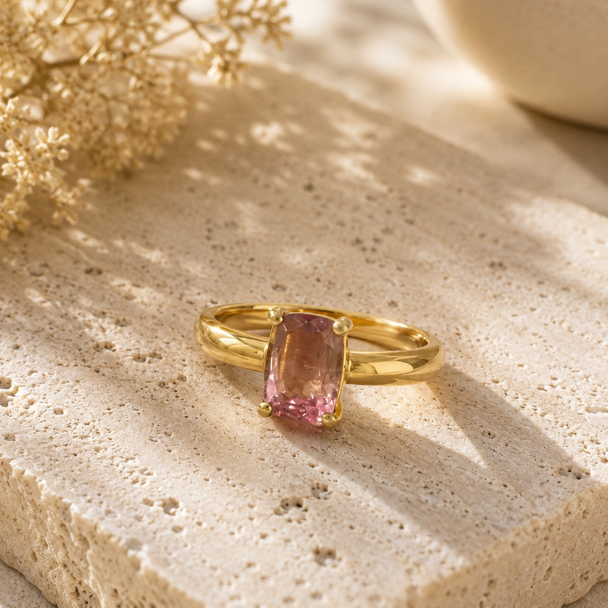 Pinker Turmalin Ring aus 925 Sterling Silber vergoldet | Größe 60