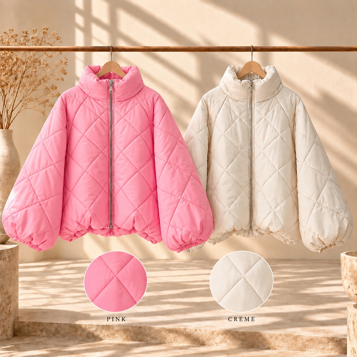 PUFFER JACKET – PINK & CREME