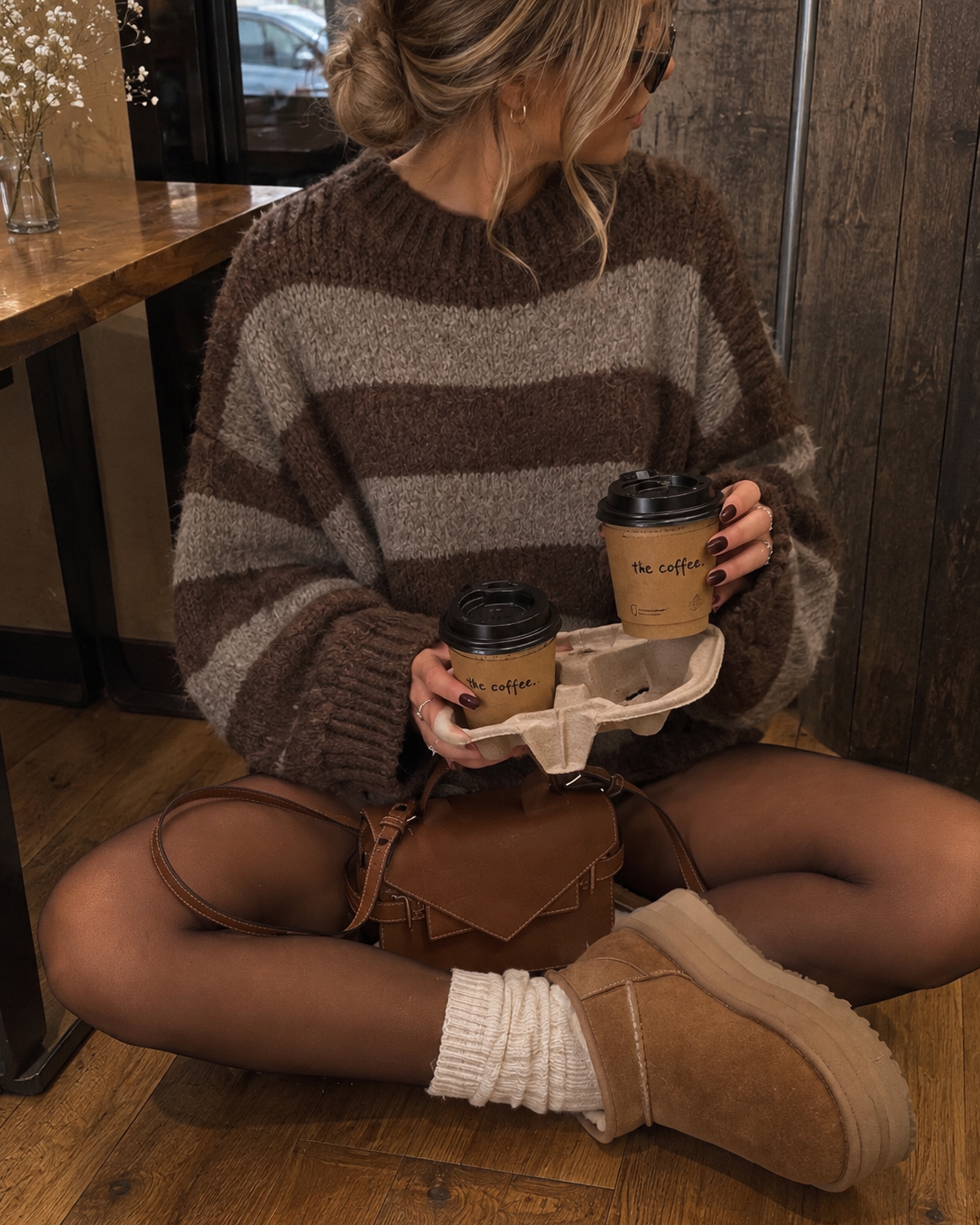 Streifen Strickpullover mit Wolle