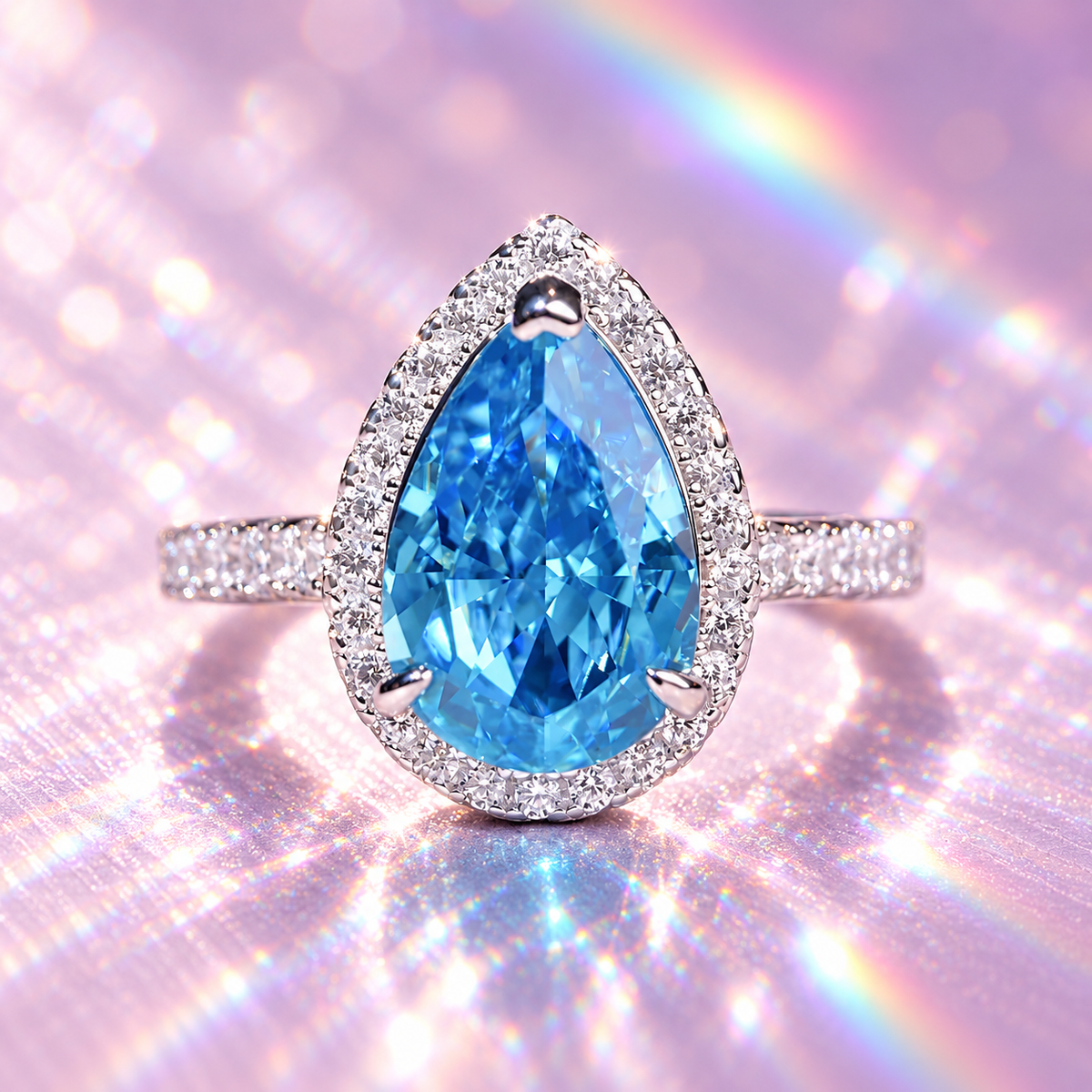 Radiant Diamond – Azure Halo Ring