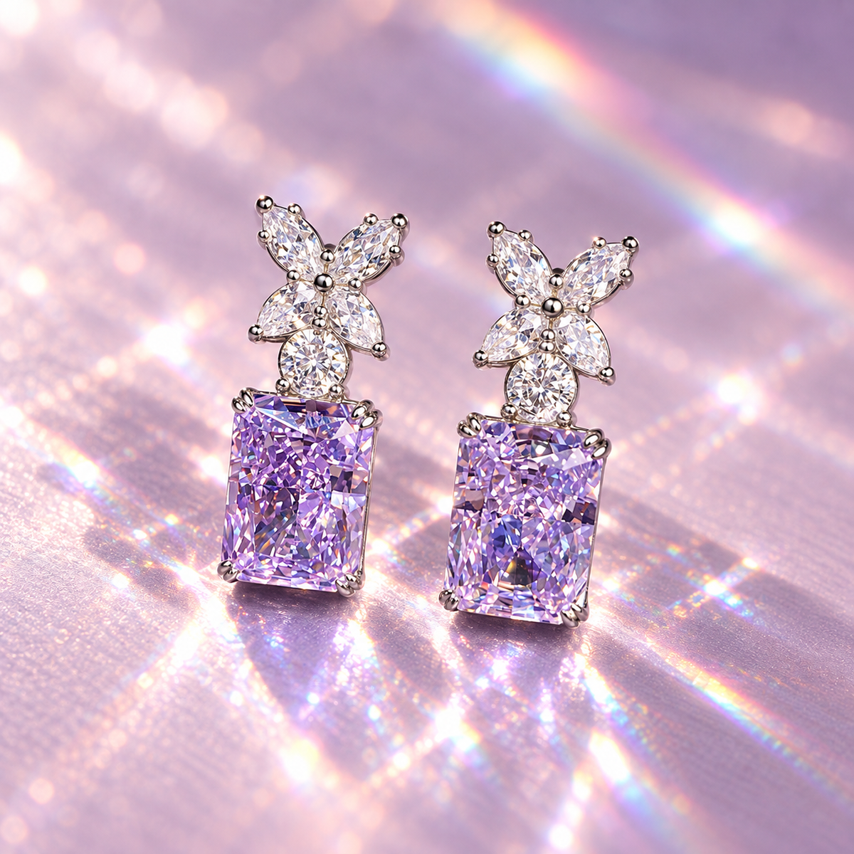 Radiant Diamond – Lavender Blossom Earrings