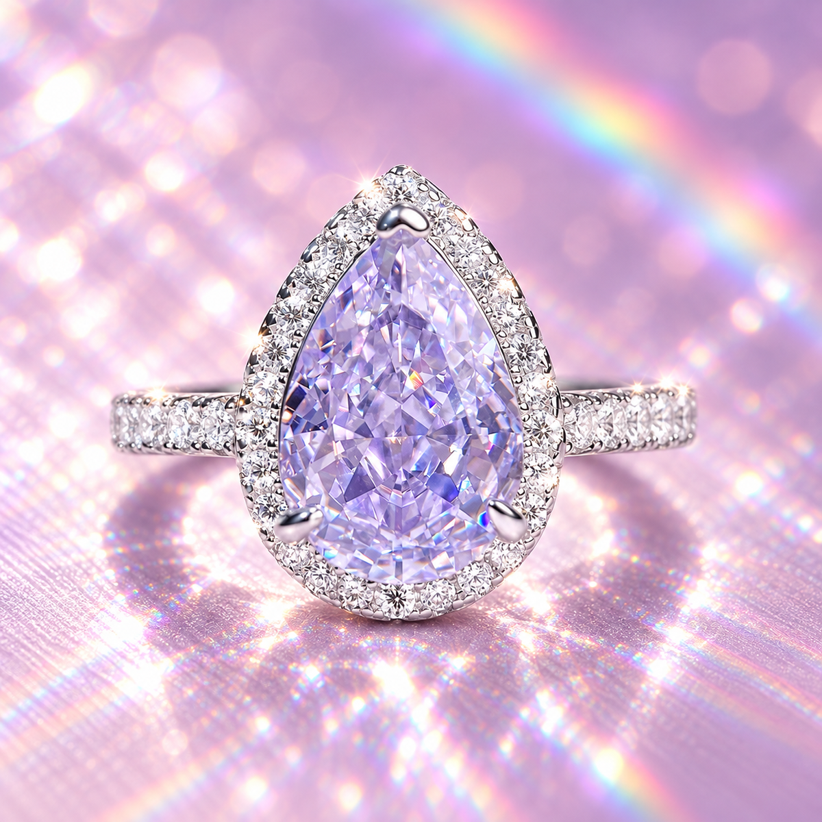 Radiant Diamond – Lavender Halo Ring