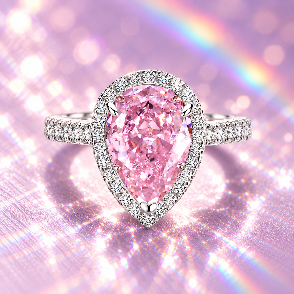Radiant Diamond – Rosé Pear Halo Ring