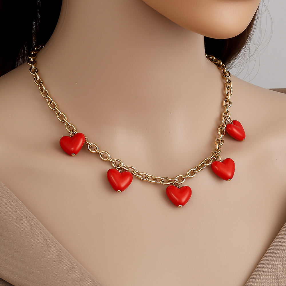 Red Hearts Charm Halskette aus Edelstahl – Vergoldet | 45 cm Statement-Kette