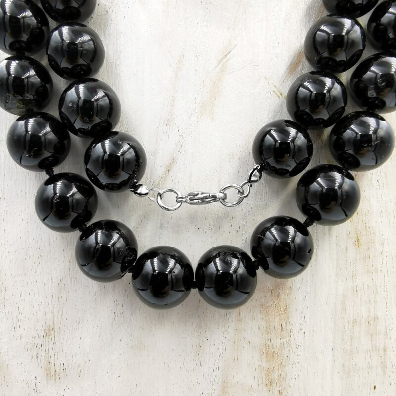 Schwarzer Turmalin Kette | 1,4 cm Perlen