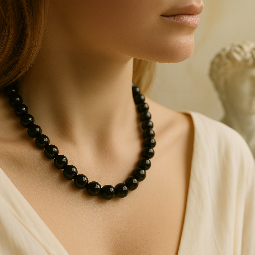 Schwarzer Turmalin Kette | 1,4 cm Perlen