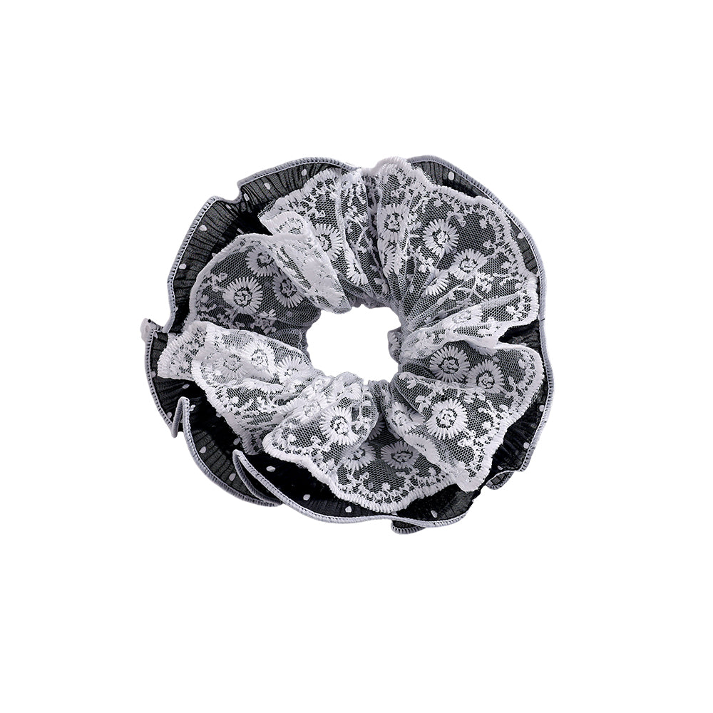Schwarz Gepunkteter Scrunchie mit Spitze