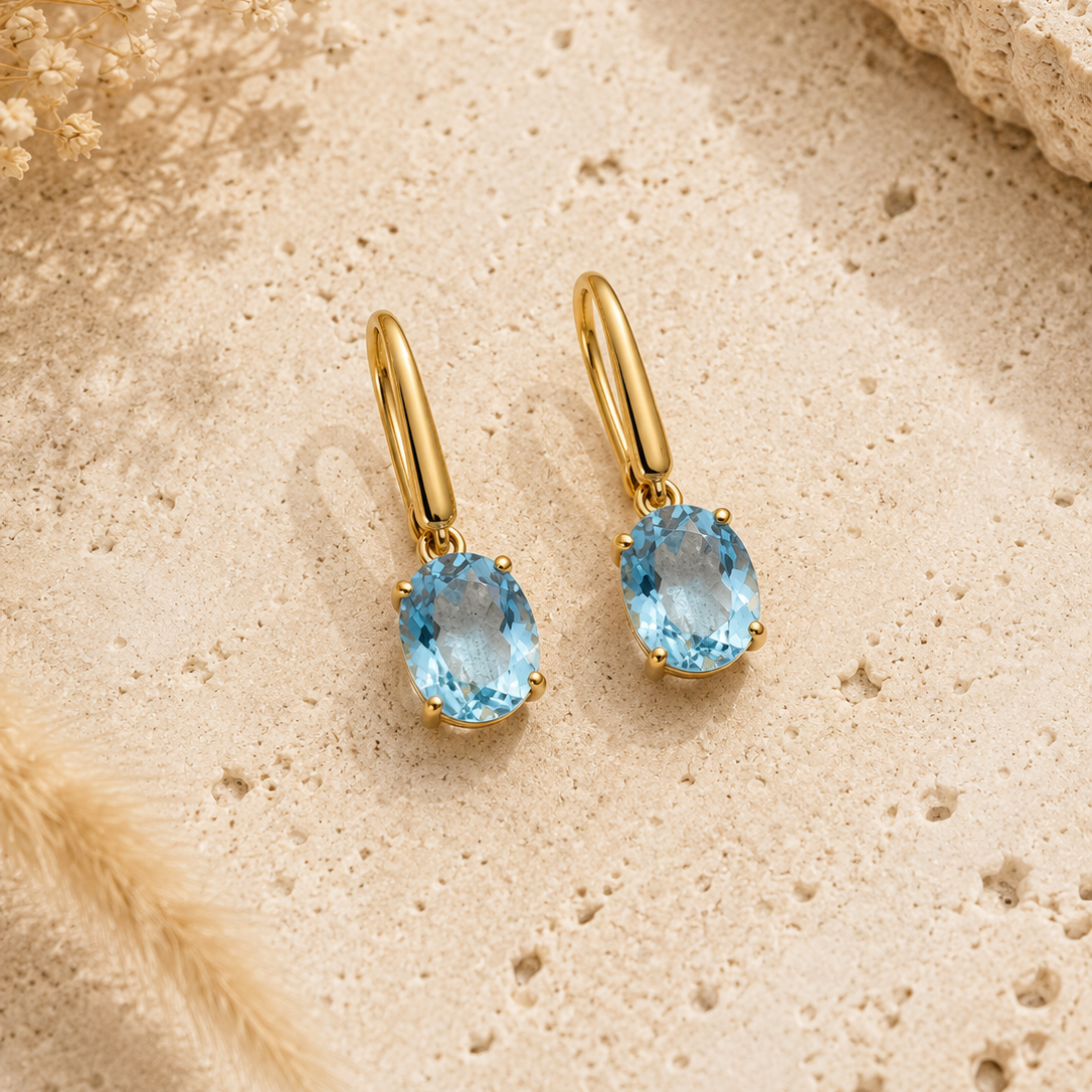 Sky Blue Topas Ohrringe Oval vergoldet 925 Silber