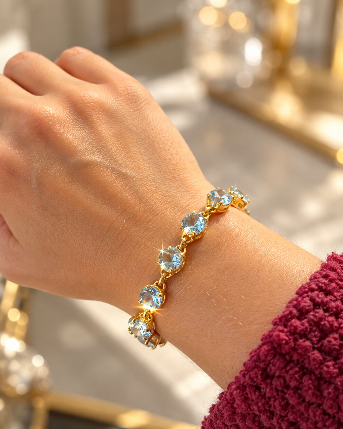 Sky Blue Topas Armband – 925 Sterling Silber & Vergoldet