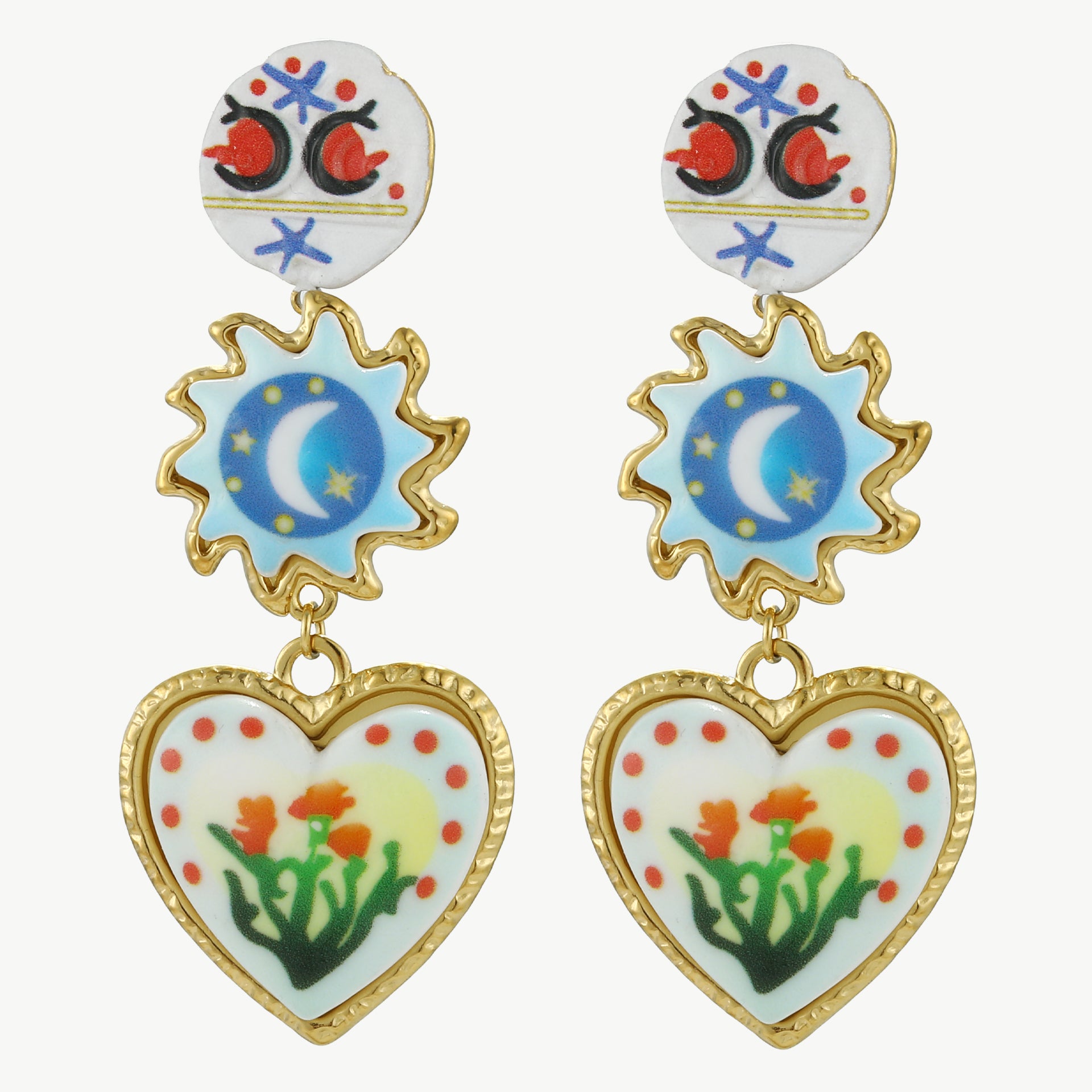 Amalfi Dreams Ohrringe – Mediterraner Statement Schmuck mit Herz & Sonne