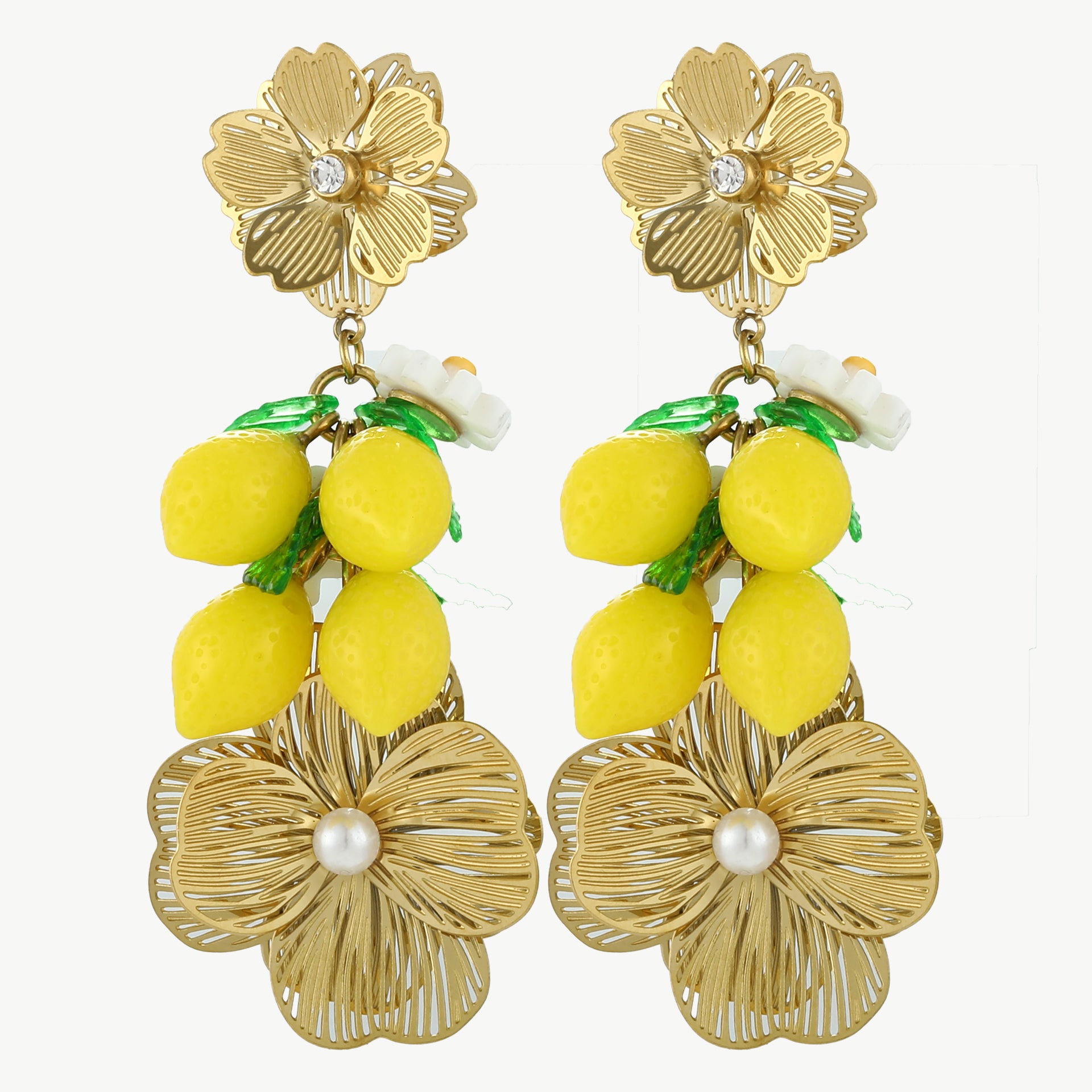 Statement Ohrringe mit Zitronen & Blumen
