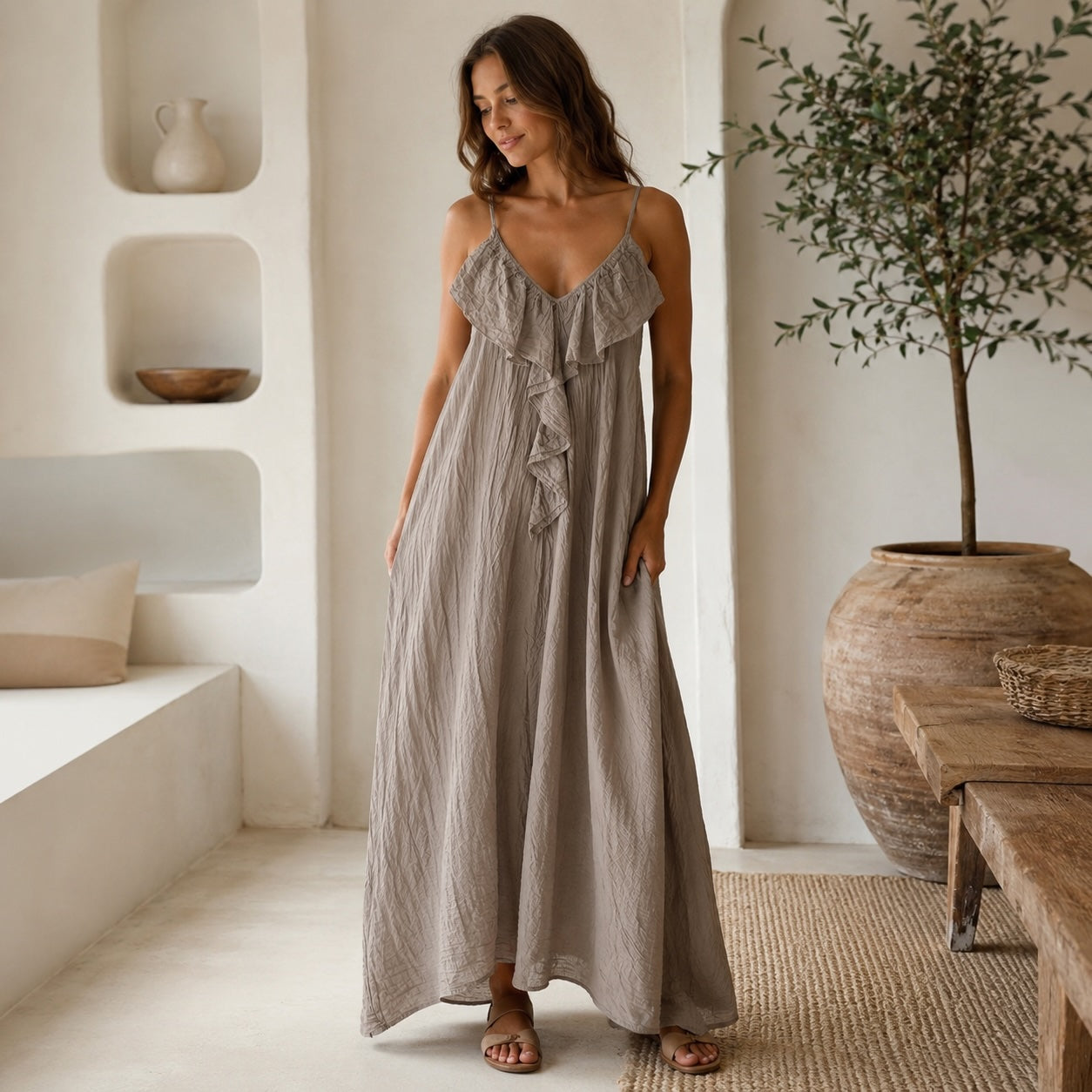 Luftiges Sommer-Maxikleid Taupe