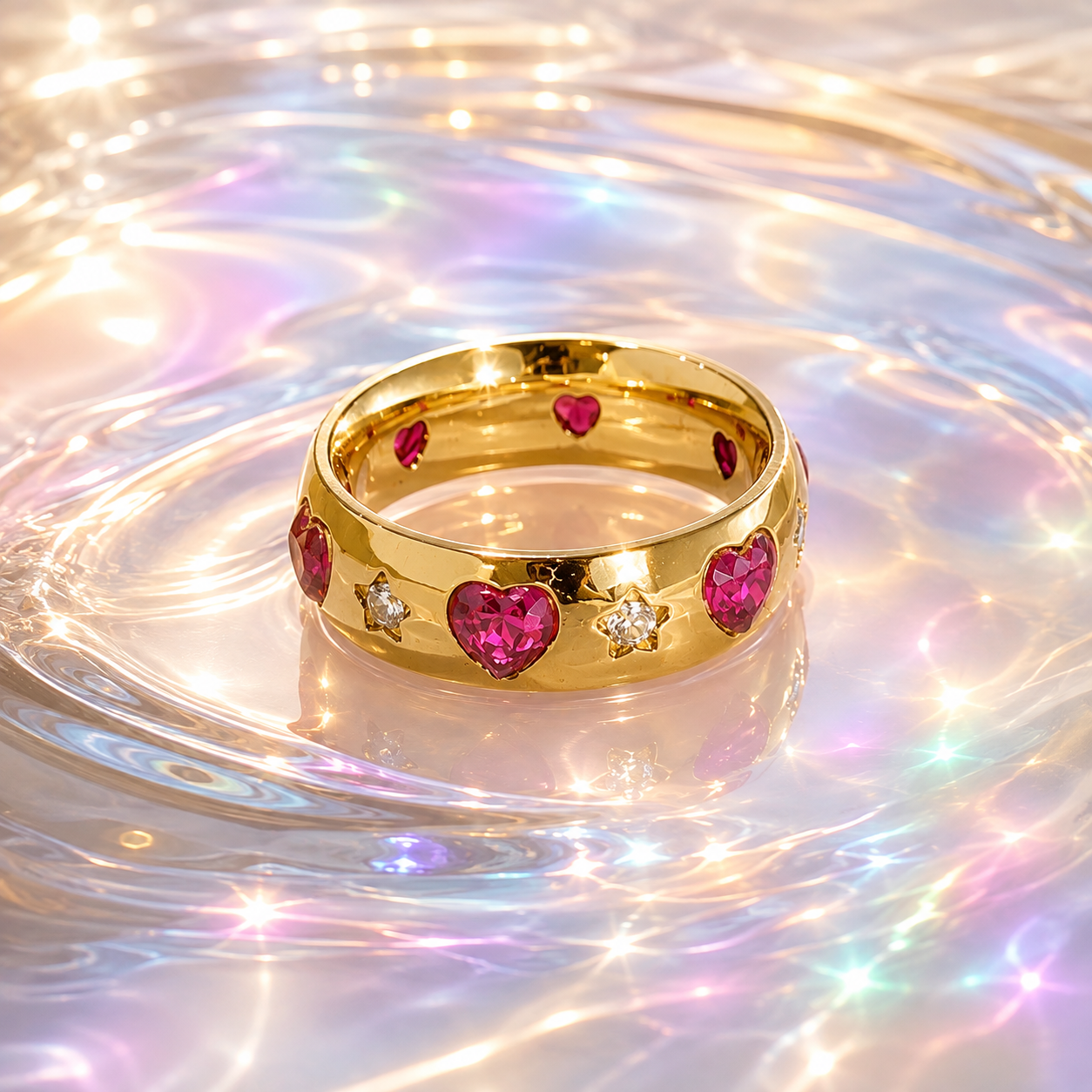 Stars & Hearts Ring – 18K vergoldeter Edelstahl Ring
