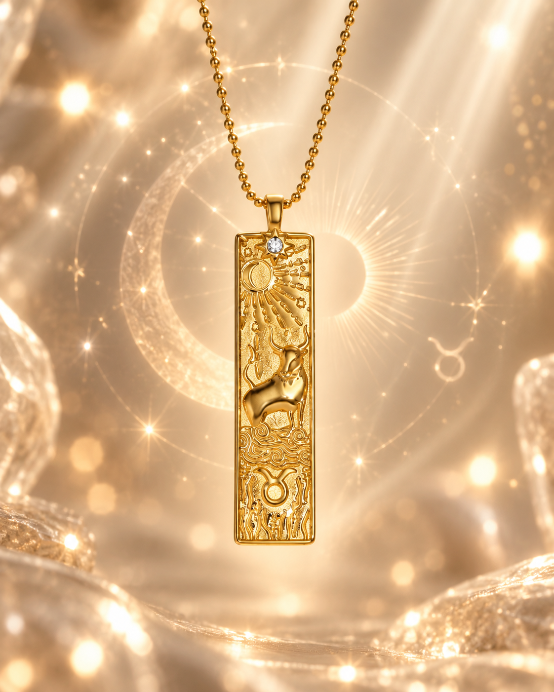 Stier Sternzeichen Kette in Gold mit kunstvollem Zodiac Anhänger von ANNURAH