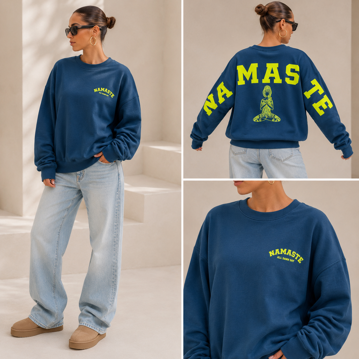 Namaste Oversize Sweatshirt – Blau Gelb