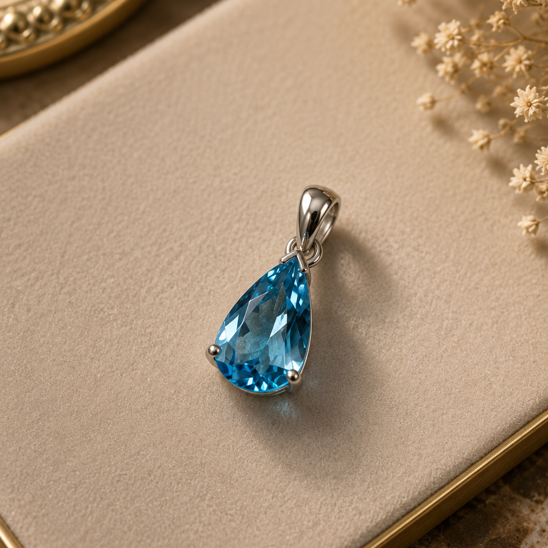 Swiss Blue Topas Anhänger aus 925 Sterling Silber - Tropfen