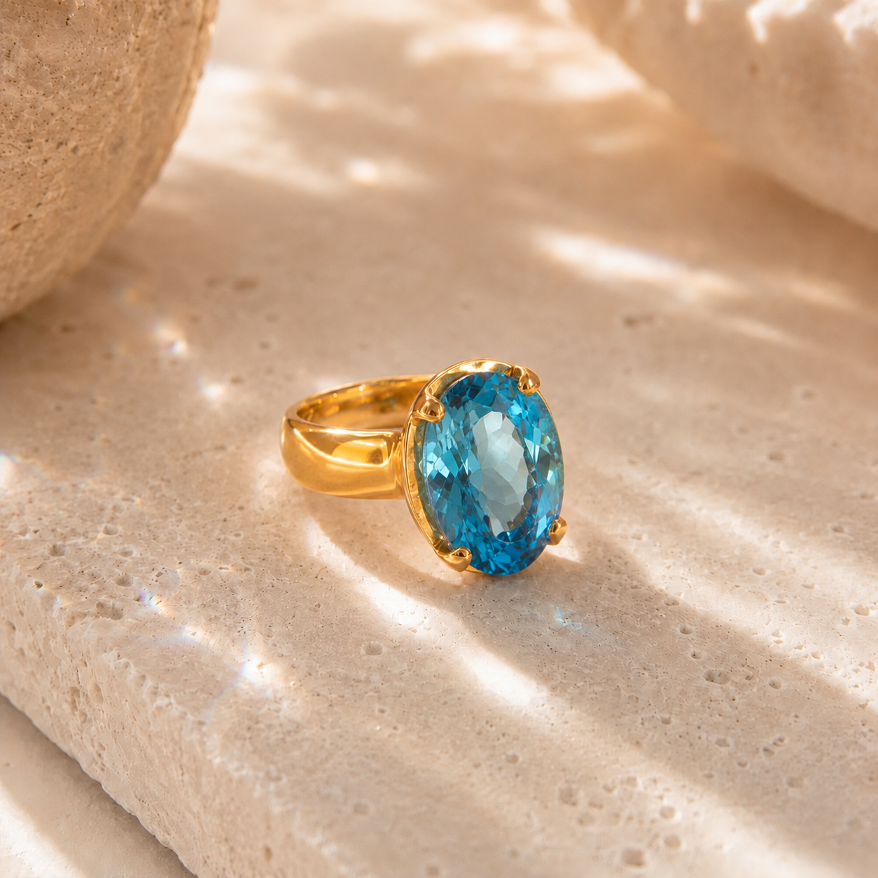 Swiss Blue Topas Ring aus 925 Sterling Silber vergoldet | Größe 56