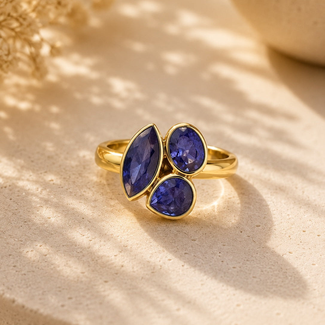 Tansanit Ring aus 925 Sterling Silber vergoldet | Größe 60