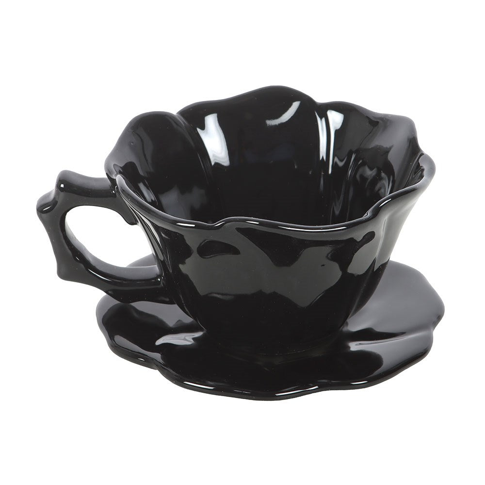 Schwarze Rose Tasse mit Unterteller – Gothic Teeset 250 ml