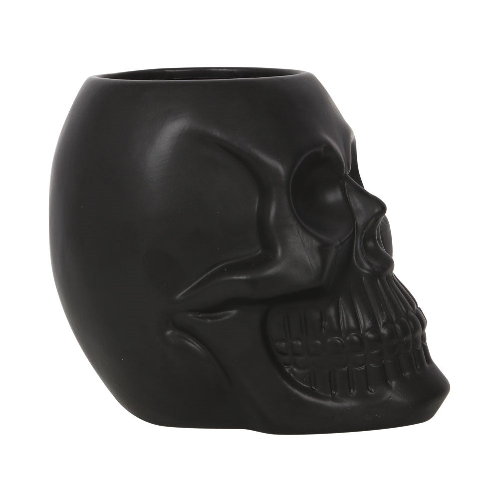 Schwarzer Totenkopf-Blumentopf – Gothic Pflanzgefäß für Zimmerpflanzen