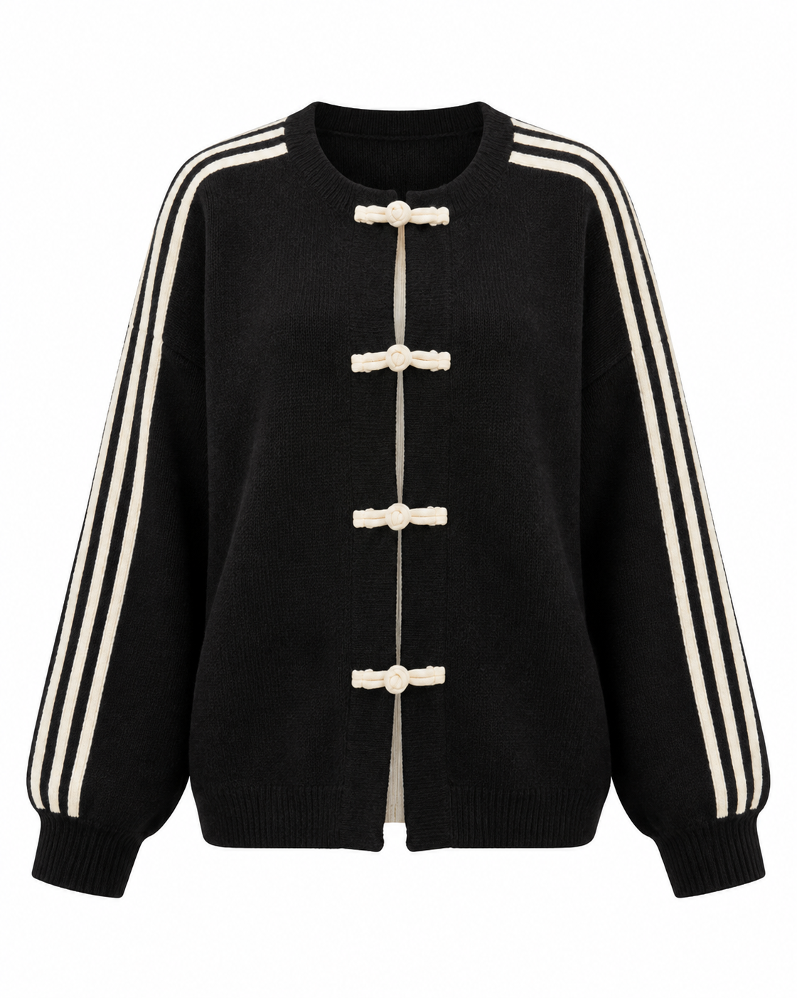 Varsity Stripes Cardigan – Oversize Strickjacke mit Knebelverschluss