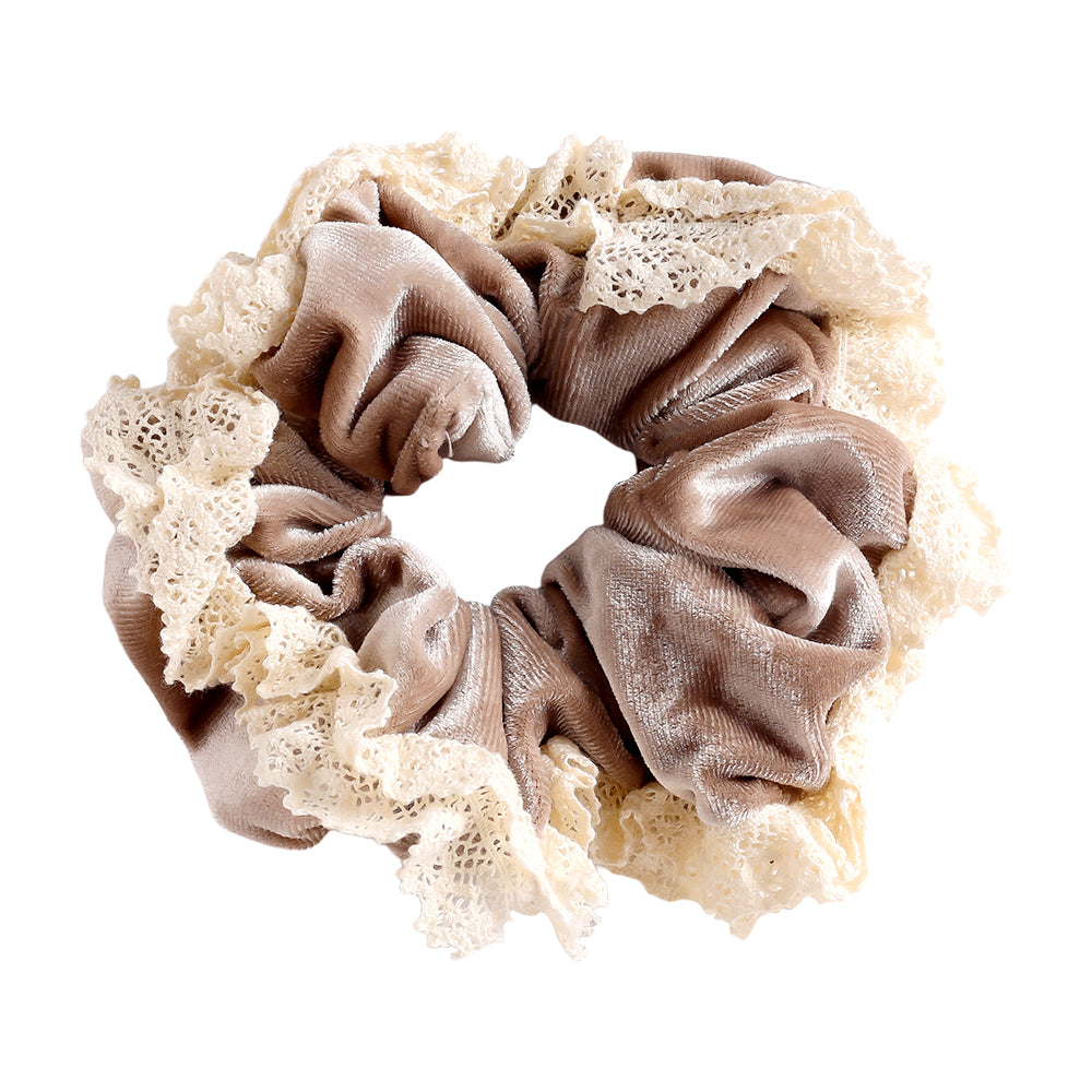 Velvet Lace Scrunchie - Taupe