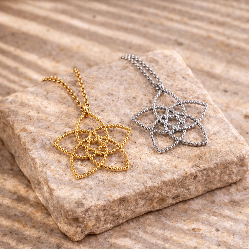 Venusblume Halskette – Anhänger der Liebe & Heiligen Geometrie – Edelstahl Gold oder Silber