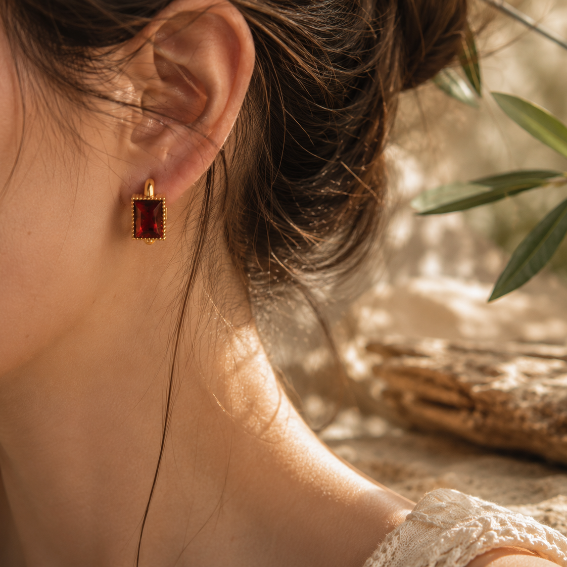 Vintage Diamond Hoops - Bordeaux