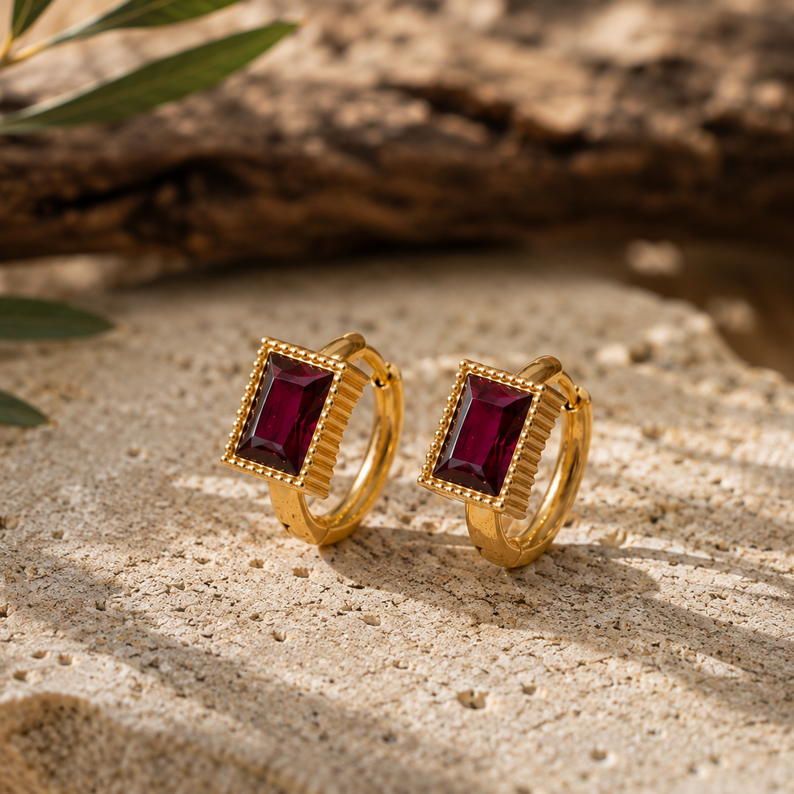 Vintage Diamond Hoops - Bordeaux