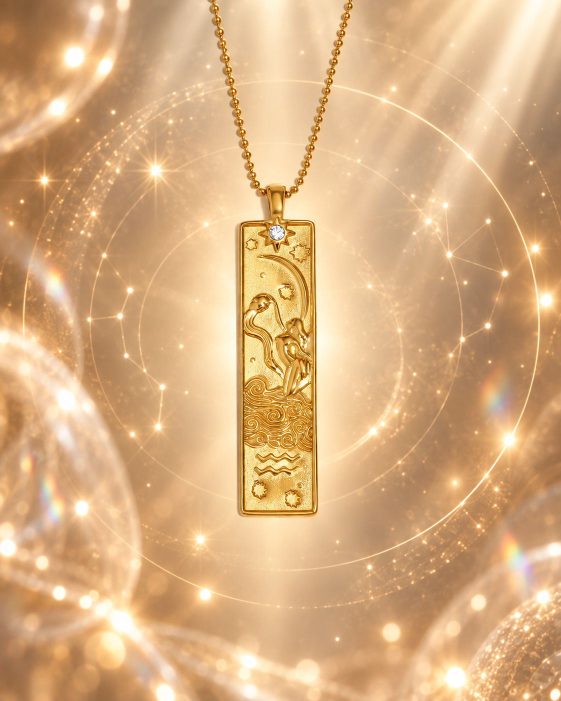 Wassermann Sternzeichen Kette in Gold mit kunstvollem Zodiac Anhänger von ANNURAH