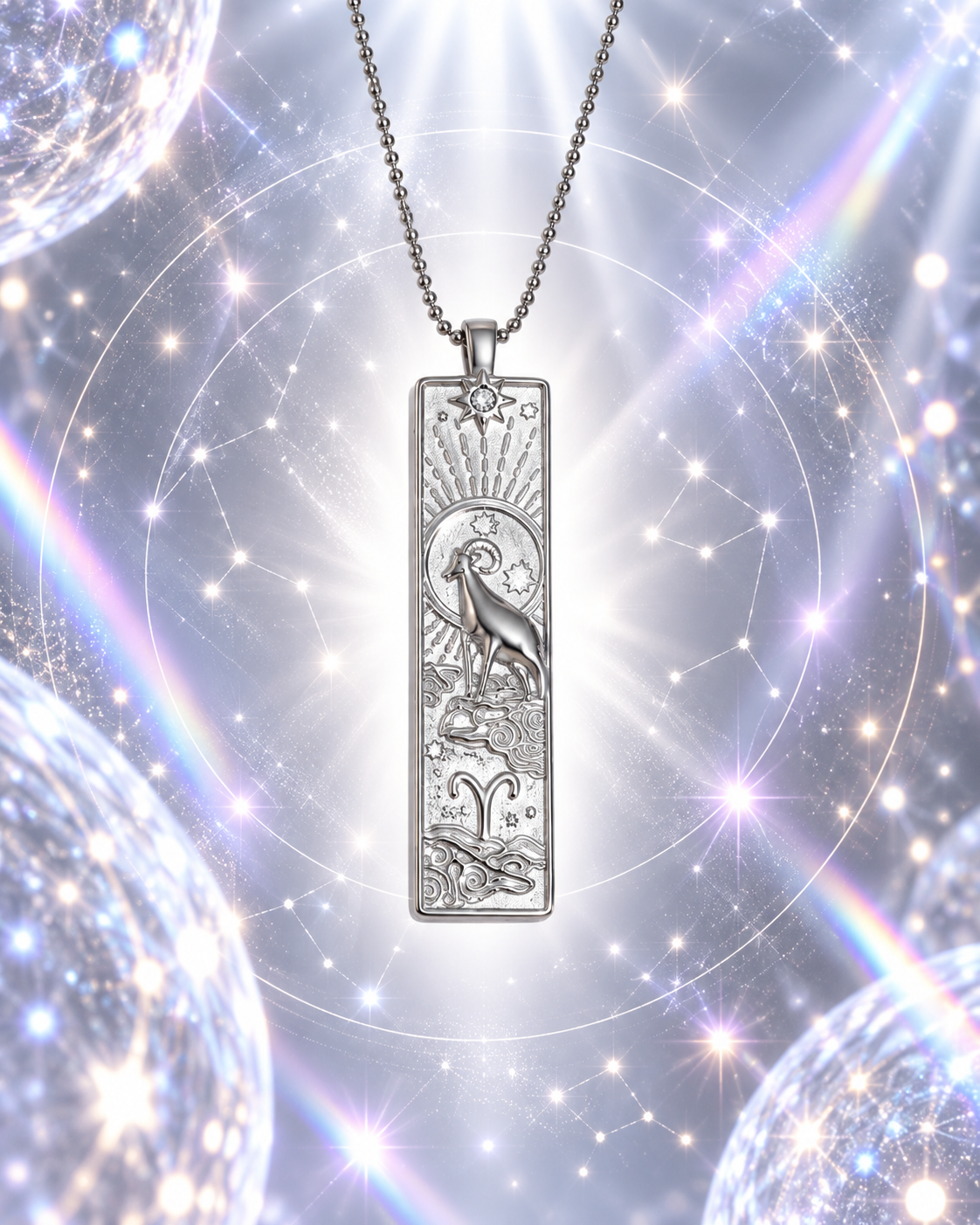 Widder Sternzeichen Kette in Silber mit kunstvollem Zodiac Anhänger von ANNURAH