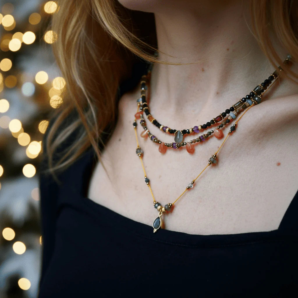 Xandra Kette - Unakit, Sonnenstein, Amazonit, Amethyst