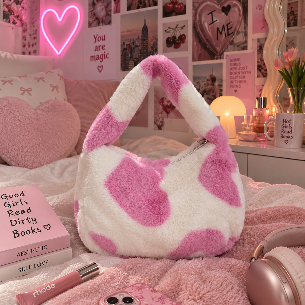 Kuscheltasche Y2K - Rosa Herz