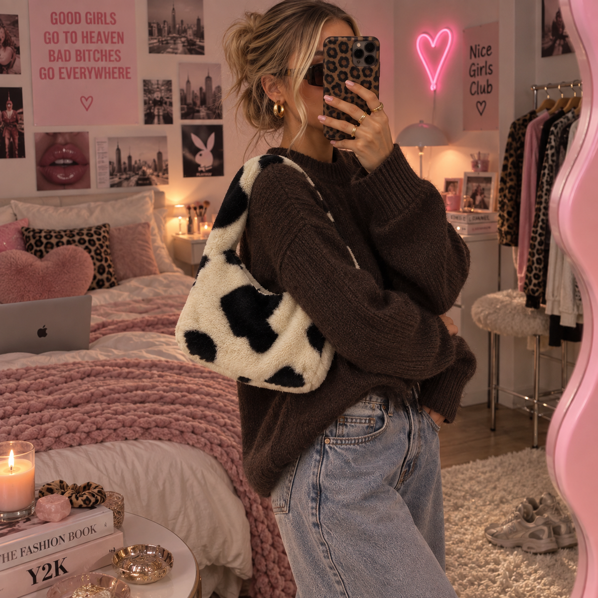 Kuscheltasche Y2K - Herz Print