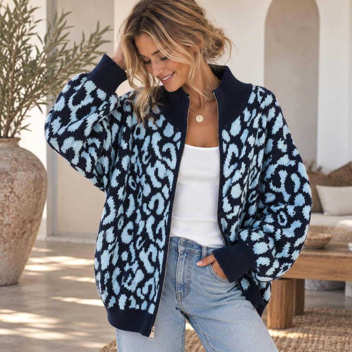 Leo Zipper Cardigan | Dunkelblau-Hellblau