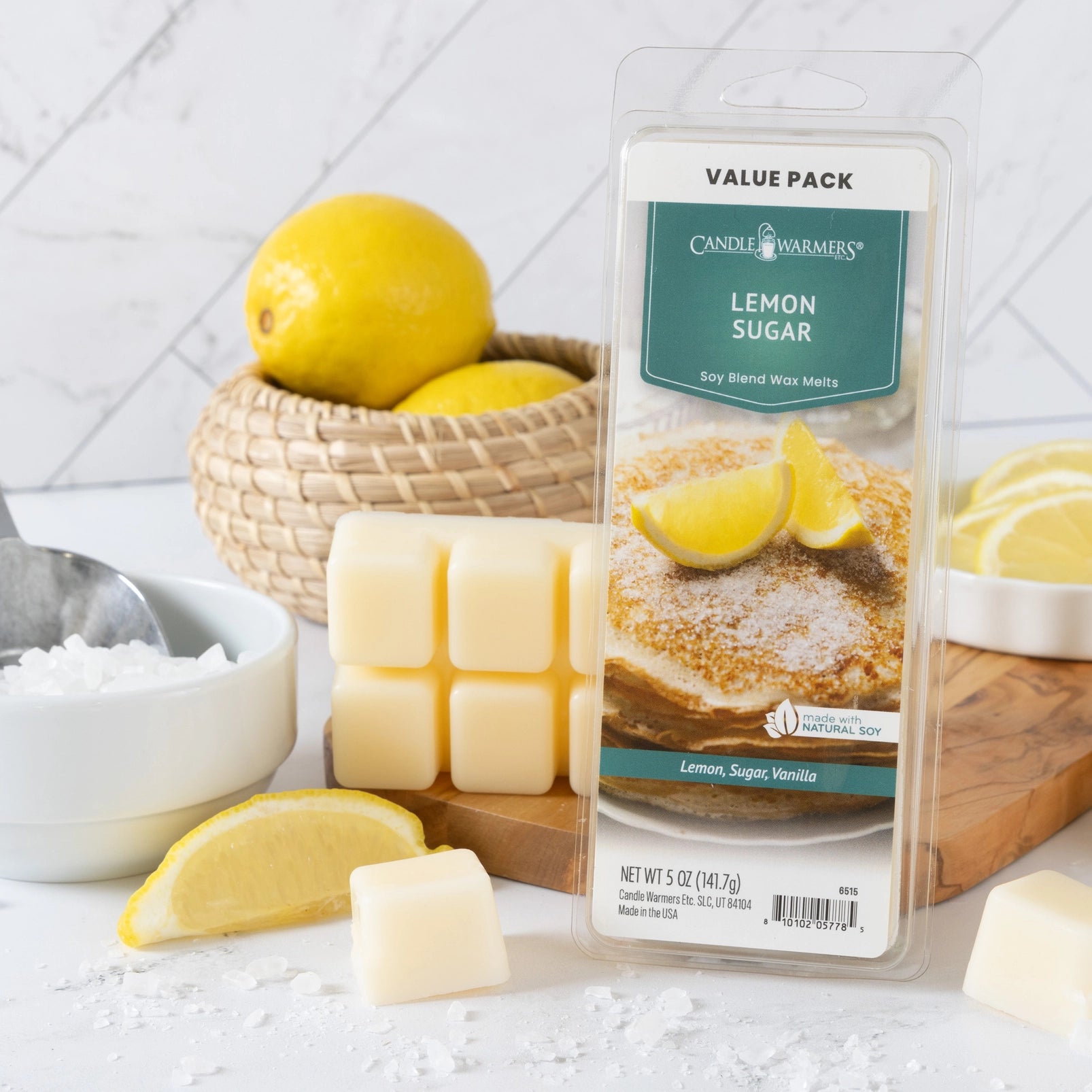 Wachsmelt – Lemon Sugar | Handgegossen aus 100% Sojawachs, Frischer Zitronen-Zucker-Duft