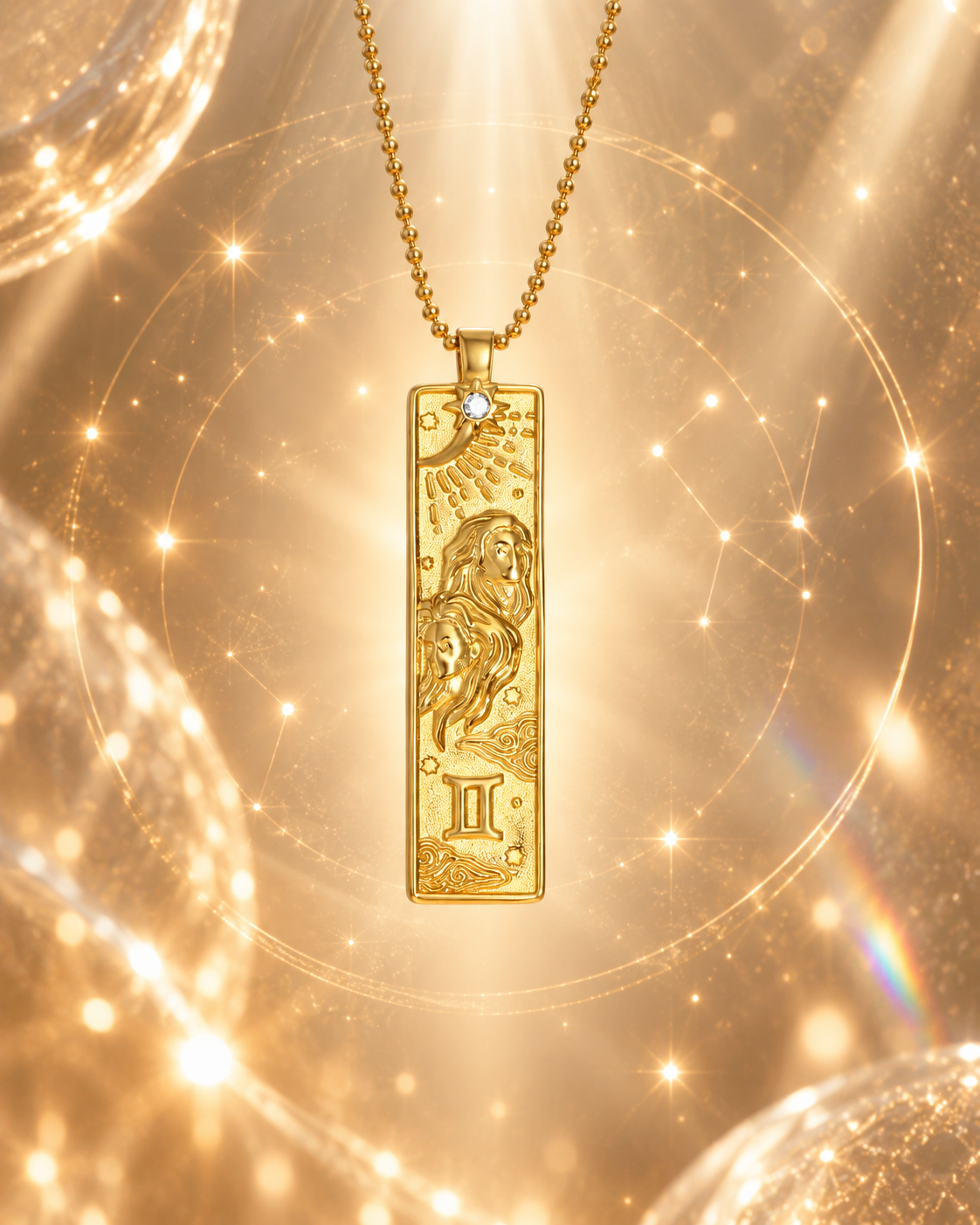 Zwillinge Sternzeichen Kette in Gold mit kunstvollem Zodiac Anhänger von ANNURAH
