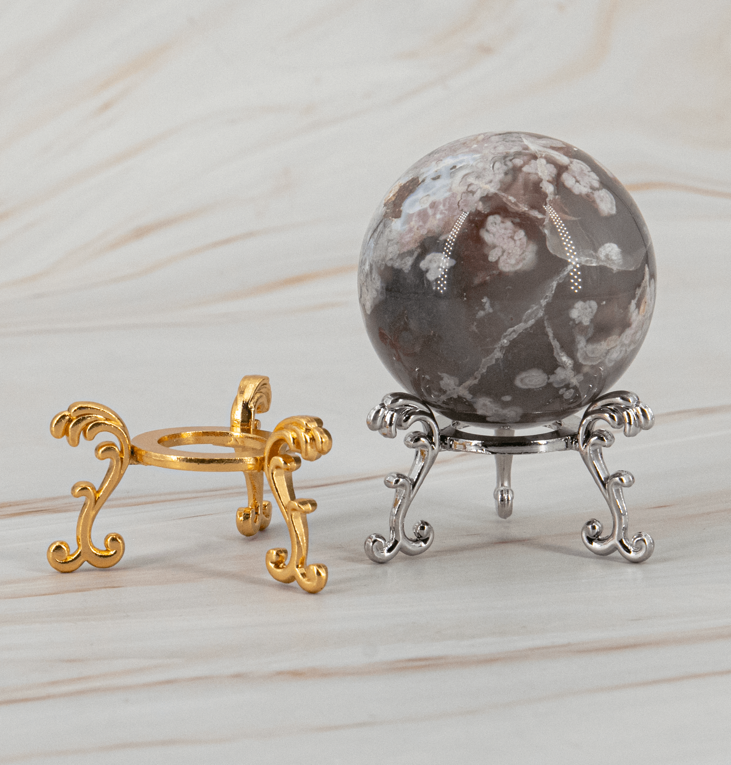 Metall Ständer Kugel Halter Aufsteller gold silber Schnörkel Deko Dekoration Kristallkugel Edelstein Kristall Heilstein Zubehör Annurah Onlineshop