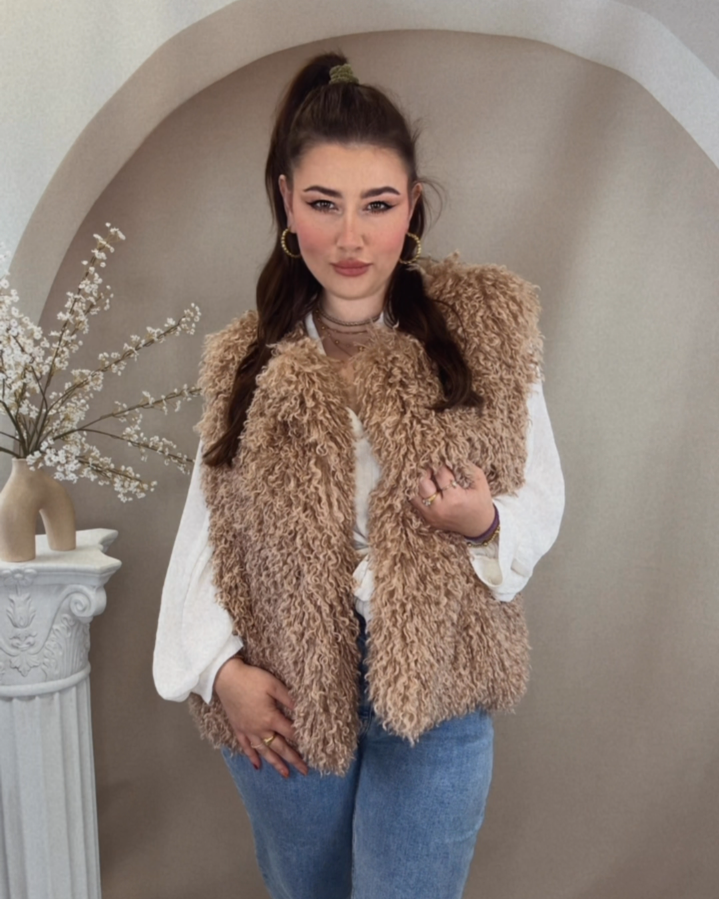 Boho Fluffy Weste - Beige